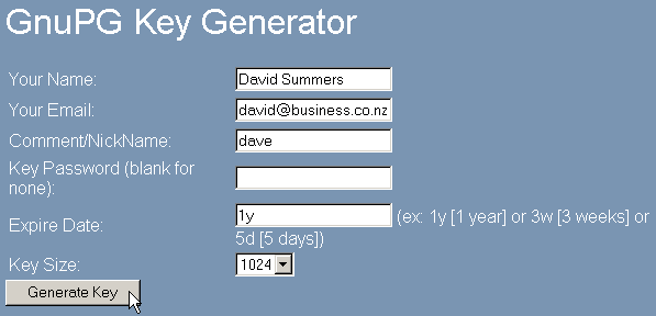 Generating a public and private key